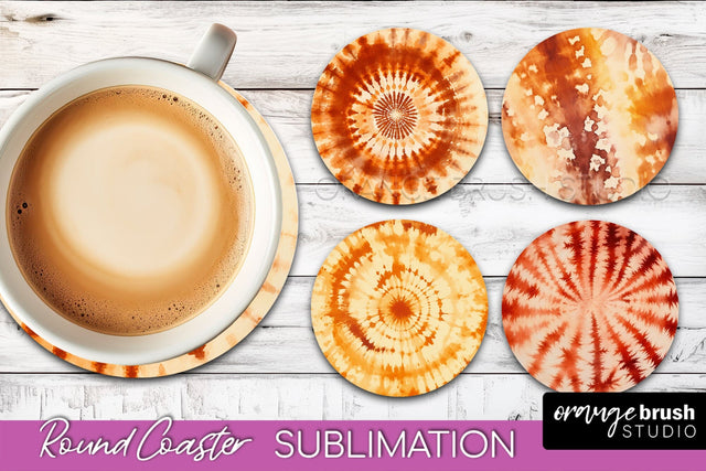 Autumn Tie Dye Round Coaster - Fall Coaster Sublimation Sublimation OrangeBrushStudio 