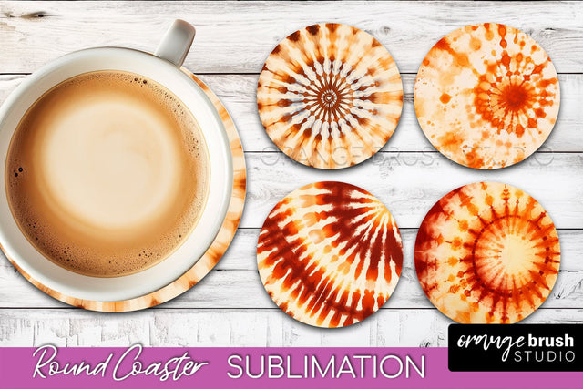 Autumn Tie Dye Round Coaster - Fall Coaster Sublimation Sublimation OrangeBrushStudio 