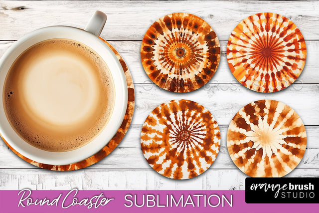 Autumn Tie Dye Round Coaster - Fall Coaster Sublimation Sublimation OrangeBrushStudio 