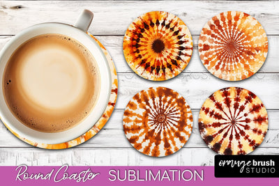 Autumn Tie Dye Round Coaster - Fall Coaster Sublimation Sublimation OrangeBrushStudio 