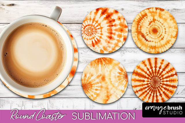 Autumn Tie Dye Round Coaster - Fall Coaster Sublimation Sublimation OrangeBrushStudio 