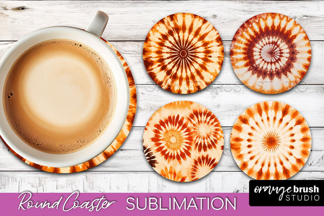 Autumn Tie Dye Round Coaster - Fall Coaster Sublimation Sublimation OrangeBrushStudio 