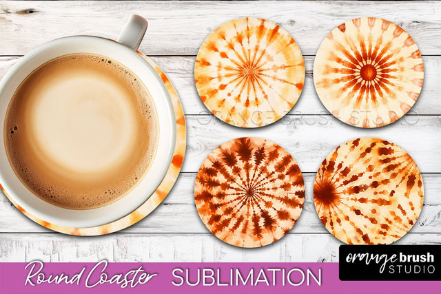 Autumn Tie Dye Round Coaster - Fall Coaster Sublimation Sublimation OrangeBrushStudio 