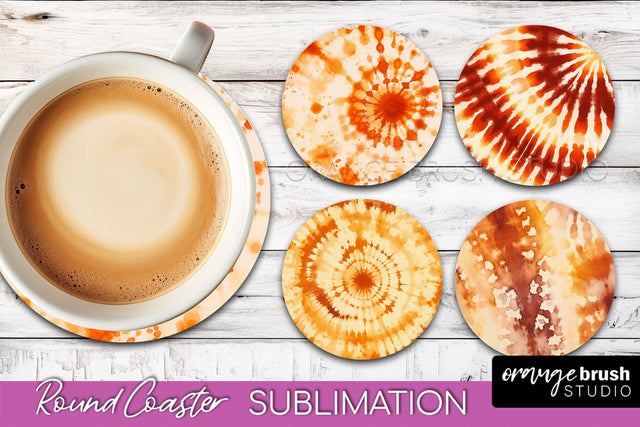 Autumn Tie Dye Round Coaster - Fall Coaster Sublimation Sublimation OrangeBrushStudio 
