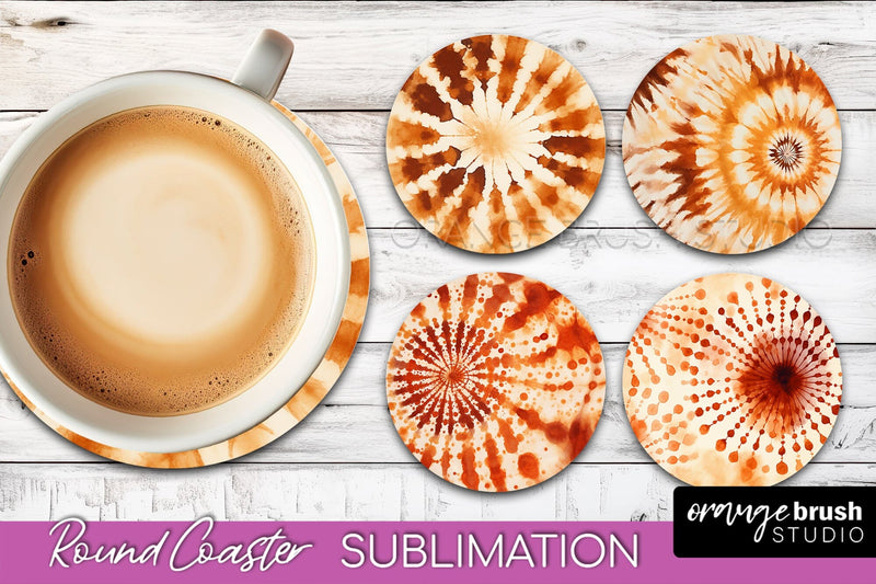 Autumn Tie Dye Round Coaster - Fall Coaster Sublimation Sublimation OrangeBrushStudio 