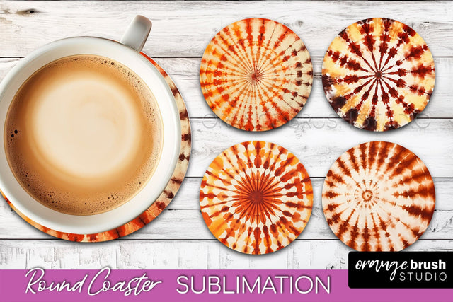 Autumn Tie Dye Round Coaster - Fall Coaster Sublimation Sublimation OrangeBrushStudio 