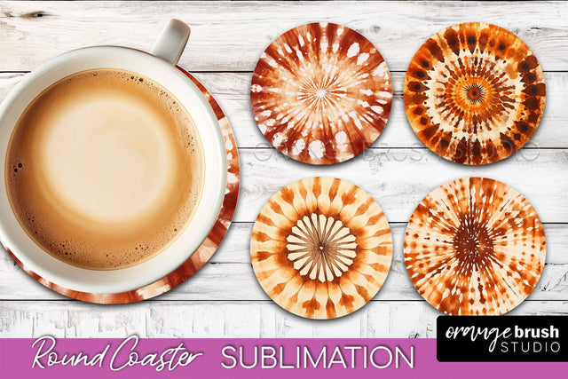 Autumn Tie Dye Round Coaster - Fall Coaster Sublimation Sublimation OrangeBrushStudio 