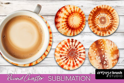 Autumn Tie Dye Round Coaster - Fall Coaster Sublimation Sublimation OrangeBrushStudio 