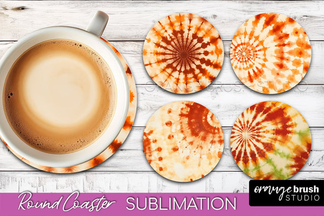 Autumn Tie Dye Round Coaster - Fall Coaster Sublimation Sublimation OrangeBrushStudio 