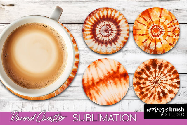 Autumn Tie Dye Round Coaster - Fall Coaster Sublimation Sublimation OrangeBrushStudio 