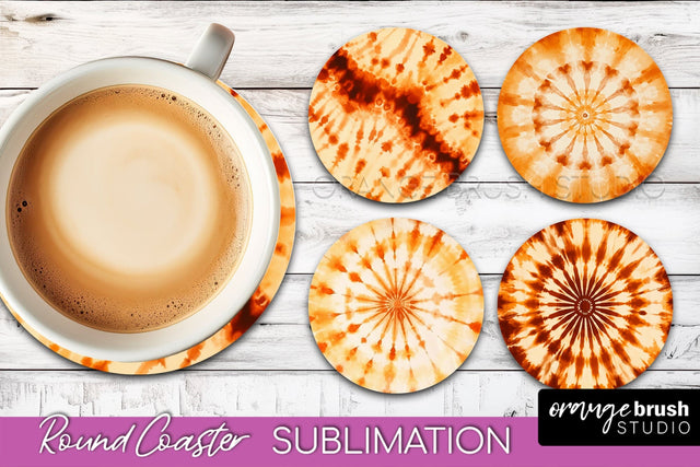 Autumn Tie Dye Round Coaster - Fall Coaster Sublimation Sublimation OrangeBrushStudio 