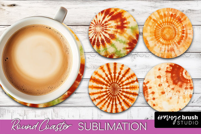 Autumn Tie Dye Round Coaster - Fall Coaster Sublimation Sublimation OrangeBrushStudio 