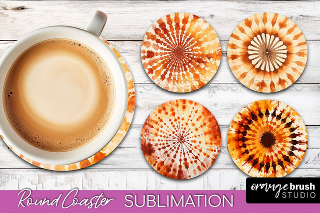 Autumn Tie Dye Round Coaster - Fall Coaster Sublimation Sublimation OrangeBrushStudio 