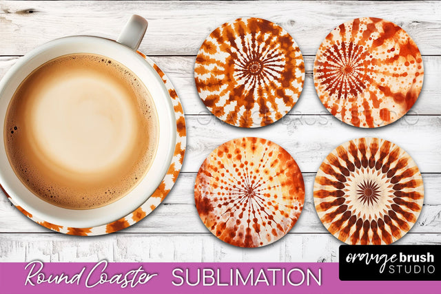 Autumn Tie Dye Round Coaster - Fall Coaster Sublimation Sublimation OrangeBrushStudio 
