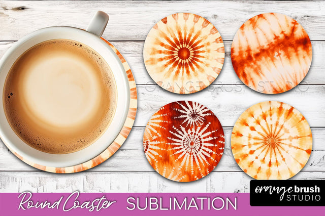 Autumn Tie Dye Round Coaster - Fall Coaster Sublimation Sublimation OrangeBrushStudio 