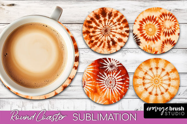 Autumn Tie Dye Round Coaster - Fall Coaster Sublimation Sublimation OrangeBrushStudio 