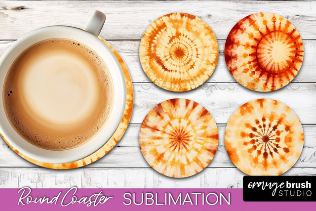 Autumn Tie Dye Round Coaster - Fall Coaster Sublimation Sublimation OrangeBrushStudio 