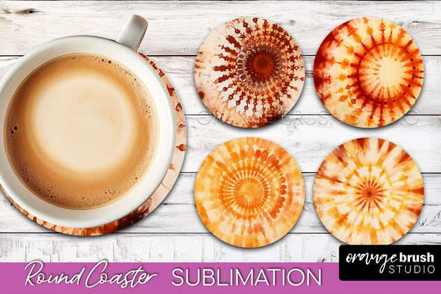 Autumn Tie Dye Round Coaster - Fall Coaster Sublimation Sublimation OrangeBrushStudio 