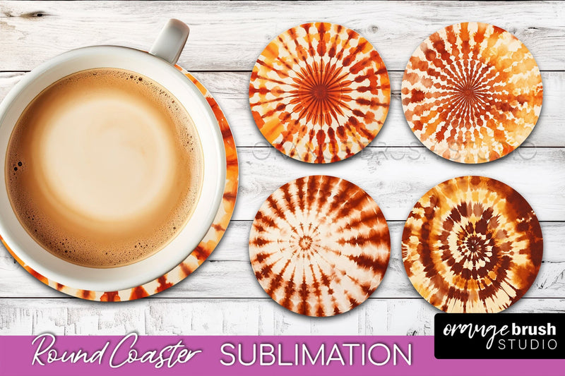 Autumn Tie Dye Round Coaster - Fall Coaster Sublimation Sublimation OrangeBrushStudio 