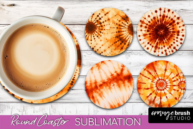 Autumn Tie Dye Round Coaster - Fall Coaster Sublimation Sublimation OrangeBrushStudio 