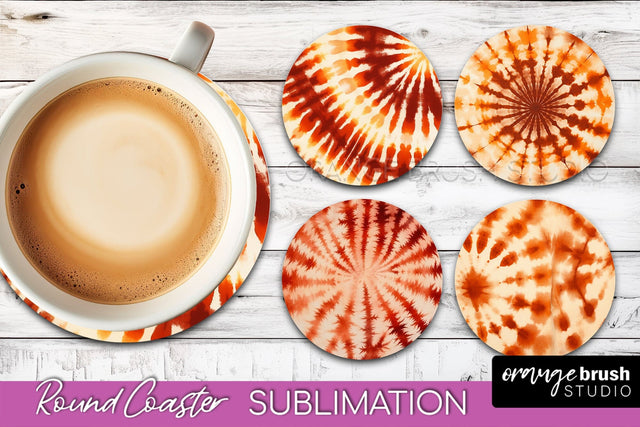 Autumn Tie Dye Round Coaster - Fall Coaster Sublimation Sublimation OrangeBrushStudio 