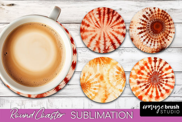 Autumn Tie Dye Round Coaster - Fall Coaster Sublimation Sublimation OrangeBrushStudio 