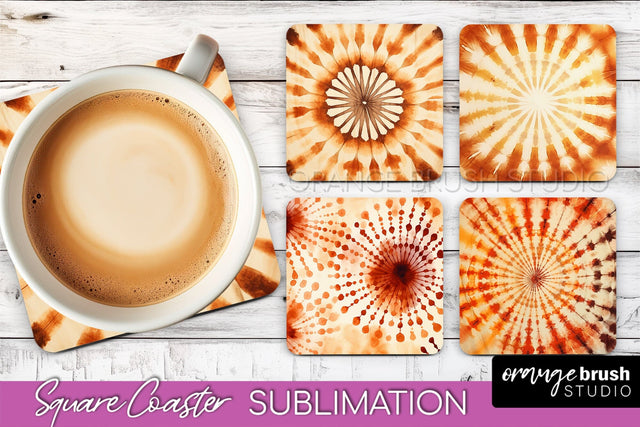Autumn Tie Dye Square Coaster - Fall Coaster Sublimation Sublimation OrangeBrushStudio 