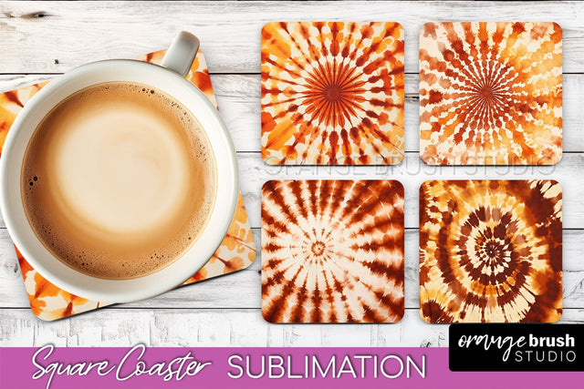 Autumn Tie Dye Square Coaster - Fall Coaster Sublimation Sublimation OrangeBrushStudio 