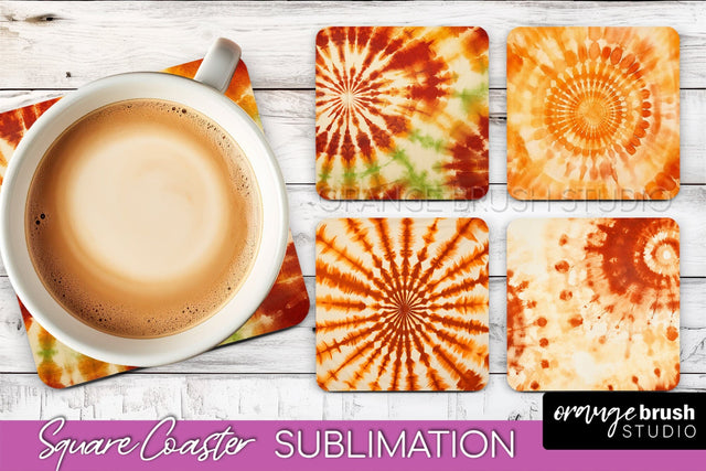 Autumn Tie Dye Square Coaster - Fall Coaster Sublimation Sublimation OrangeBrushStudio 