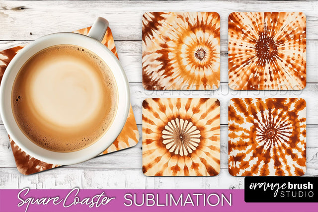 Autumn Tie Dye Square Coaster - Fall Coaster Sublimation Sublimation OrangeBrushStudio 