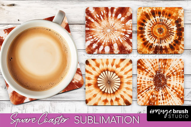 Autumn Tie Dye Square Coaster - Fall Coaster Sublimation Sublimation OrangeBrushStudio 