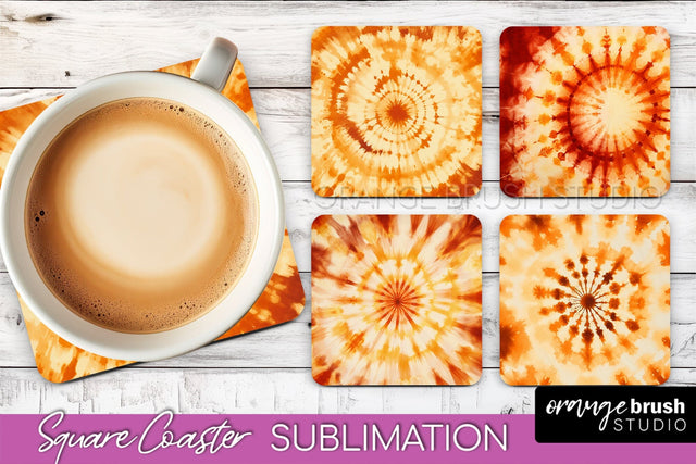 Autumn Tie Dye Square Coaster - Fall Coaster Sublimation Sublimation OrangeBrushStudio 
