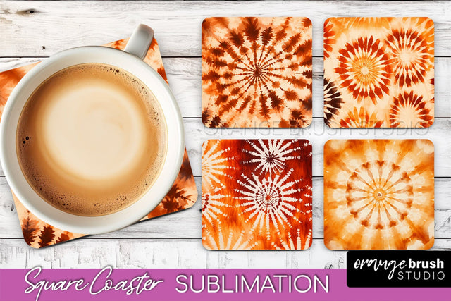 Autumn Tie Dye Square Coaster - Fall Coaster Sublimation Sublimation OrangeBrushStudio 