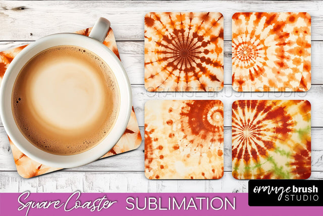 Autumn Tie Dye Square Coaster - Fall Coaster Sublimation Sublimation OrangeBrushStudio 