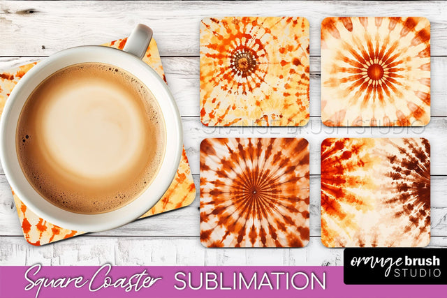 Autumn Tie Dye Square Coaster - Fall Coaster Sublimation Sublimation OrangeBrushStudio 