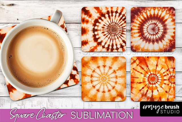 Autumn Tie Dye Square Coaster - Fall Coaster Sublimation Sublimation OrangeBrushStudio 