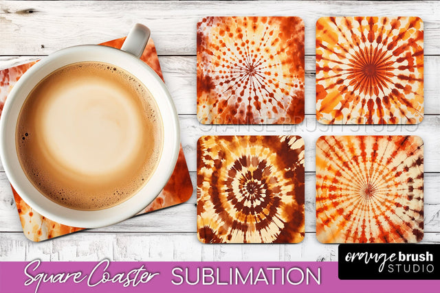 Autumn Tie Dye Square Coaster - Fall Coaster Sublimation Sublimation OrangeBrushStudio 