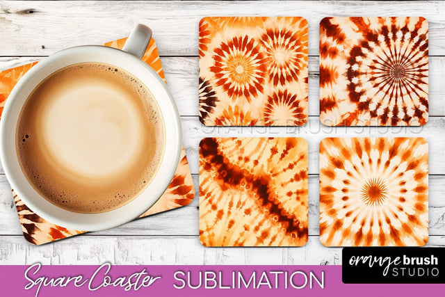 Autumn Tie Dye Square Coaster - Fall Coaster Sublimation Sublimation OrangeBrushStudio 
