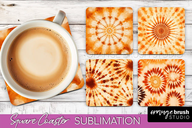 Autumn Tie Dye Square Coaster - Fall Coaster Sublimation Sublimation OrangeBrushStudio 