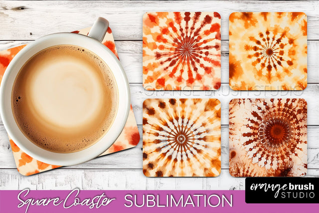 Autumn Tie Dye Square Coaster - Fall Coaster Sublimation Sublimation OrangeBrushStudio 