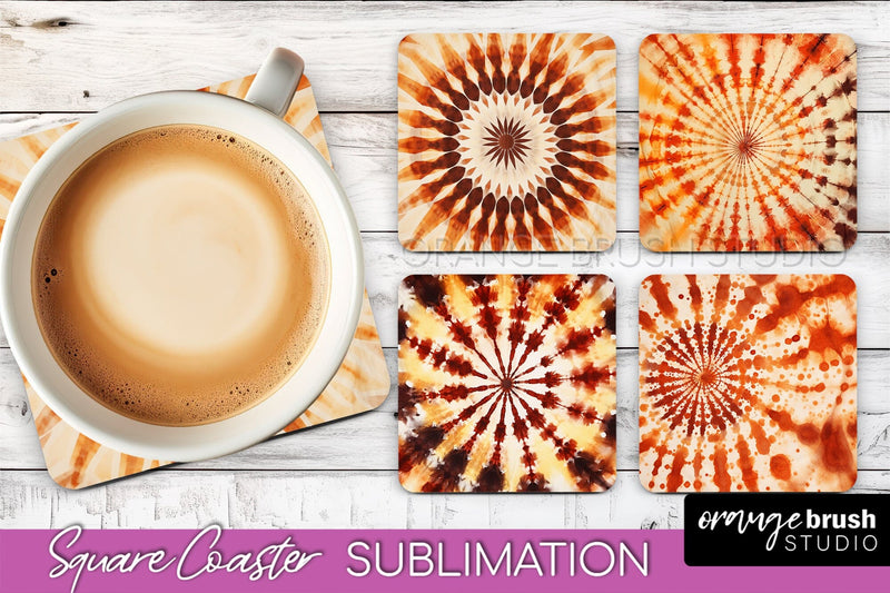 Autumn Tie Dye Square Coaster - Fall Coaster Sublimation Sublimation OrangeBrushStudio 