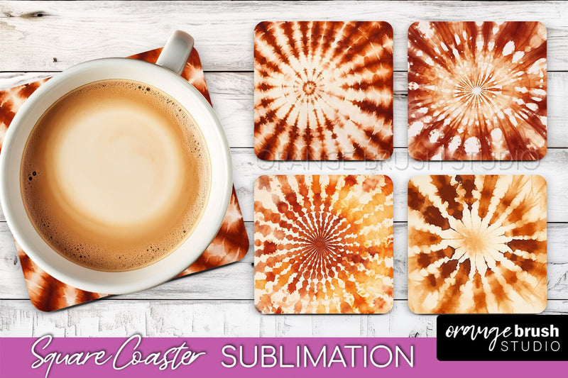 Autumn Tie Dye Square Coaster - Fall Coaster Sublimation Sublimation OrangeBrushStudio 