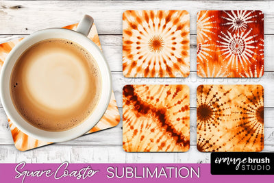 Autumn Tie Dye Square Coaster - Fall Coaster Sublimation Sublimation OrangeBrushStudio 