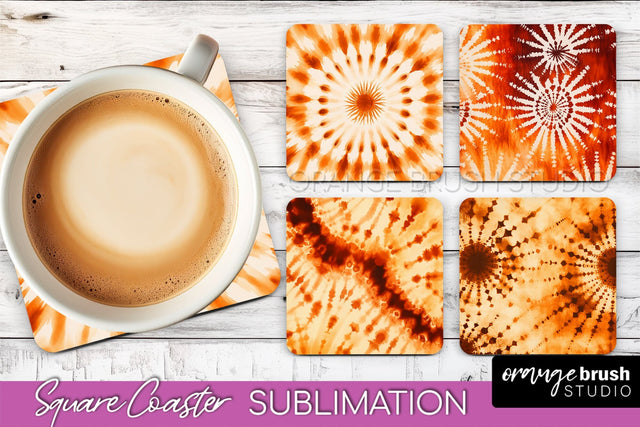Autumn Tie Dye Square Coaster - Fall Coaster Sublimation Sublimation OrangeBrushStudio 