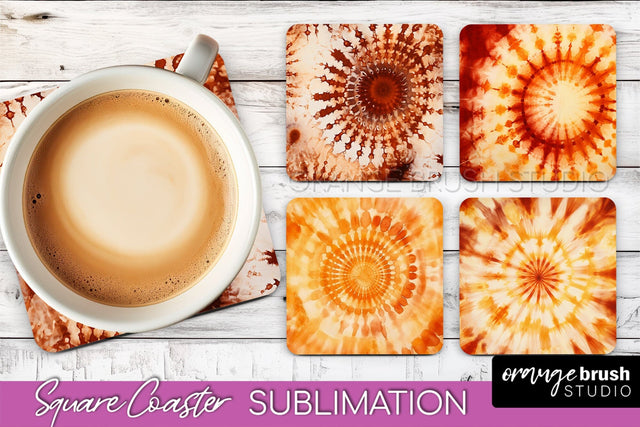 Autumn Tie Dye Square Coaster - Fall Coaster Sublimation Sublimation OrangeBrushStudio 