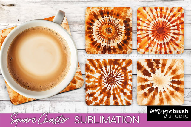 Autumn Tie Dye Square Coaster - Fall Coaster Sublimation Sublimation OrangeBrushStudio 