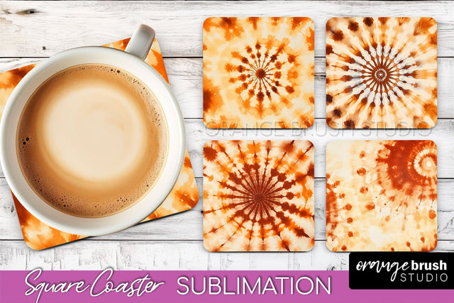 Autumn Tie Dye Square Coaster - Fall Coaster Sublimation Sublimation OrangeBrushStudio 