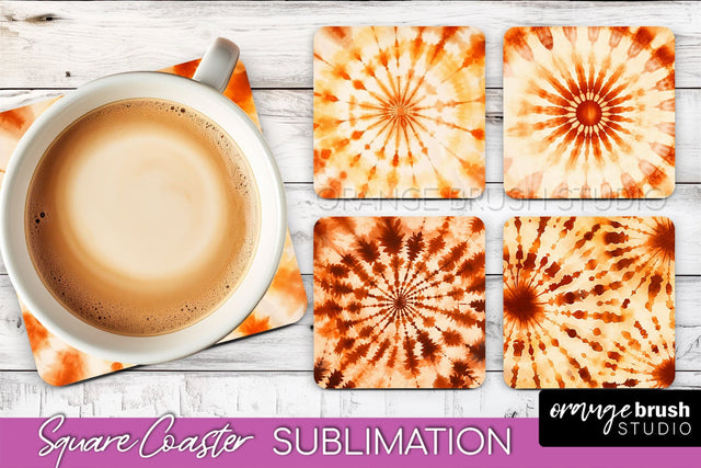 Autumn Tie Dye Square Coaster - Fall Coaster Sublimation Sublimation OrangeBrushStudio 