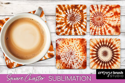 Autumn Tie Dye Square Coaster - Fall Coaster Sublimation Sublimation OrangeBrushStudio 