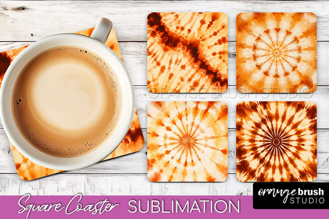 Autumn Tie Dye Square Coaster - Fall Coaster Sublimation Sublimation OrangeBrushStudio 